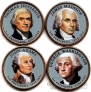 США набор 4 монеты 2007 Президенты (цветные)