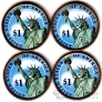 США набор 4 монеты 2009 Президенты (цветные)
