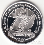 Брит. Виргинские острова 10 долларов 2006 80 лет королеве Елизавете 2 (серебро) №3