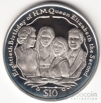 Брит. Виргинские острова 10 долларов 2006 80 лет королеве Елизавете 2 (серебро) №1