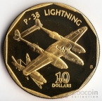 Маршалловы острова 10 долларов 1991 Самолет Р-38
