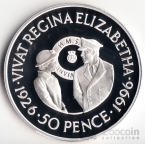 Фолклендские острова 50 пенсов 1996 70 лет Королеве (серебро)