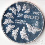 Мексика 100 песо 1987 Бабочки