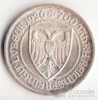 Германия 3 марки 1926 700 лет Любеку
