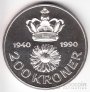 Дания 200 крон 1990 50 лет Королеве