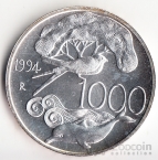 Италия 1000 лир 1994 Флора и фауна