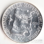 Италия 500 лир 1991 Христофор Колумб