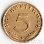 Германия 5 пфеннигов 1937 D