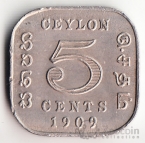 Цейлон 5 центов 1909