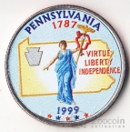 США 25 центов 1999 Штаты США - Pennsylvania (цветная №1)
