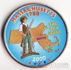 США 25 центов 2000 Штаты США - Massachusetts (цветная №1)