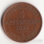 Германия - Саксония 5 пфеннигов 1869