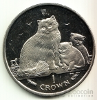 Остров Мэн 1 крона 2007 Фауна - Кошка с котятами