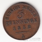 Германия - Пруссия 3 пфеннига 1852 А