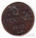 Германия - Росток 3 пфеннига 1859