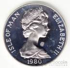 Остров Мэн 1 крона 1980 Зимние Олимпийские игры в США (серебро, Proof)