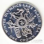 Остров Мэн 1 крона 1980 Зимние Олимпийские игры в США (серебро, Proof)