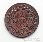 Швейцария - кантон Цюрих 2 раппена 1842