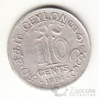 Цейлон 10 центов 1894