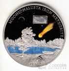 Острова Кука 5 долларов 2011 Космос - Метеорит (коробка, вставка - кусочек метеорита)