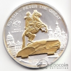 Острова Кука 10 долларов 2009 Памятник Петру I (серебро, позолота, 3-D изображение)