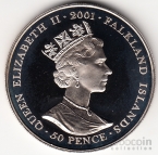 Фолклендские острова 50 пенсов 2001 Правители - Король Генрих VII