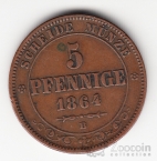 Германия - Саксония 5 пфеннигов 1864