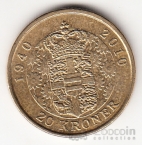 Дания 20 крон 2010 70 лет Маргрете II