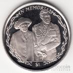 Брит. Виргинские острова 1 доллар 2002 In Memoriam - Елизавета и Филипп