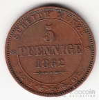Германия - Саксония 5 пфеннигов 1862