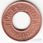 Индия - Британская Индия 1 пайс 1944 Малая корона