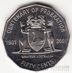 Австралия 50 центов 2001 100 лет Федерации - Западная Австралия