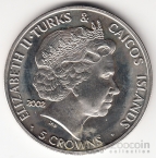 Теркс и Кайкос 5 крон 2002 Памяти Королевы-Матери