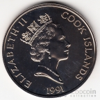 Острова Кука 5 долларов 1991 500 лет открытия Америки Х. Колумбом