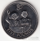 Гернси 5 фунтов 2006 80 лет Королеве
